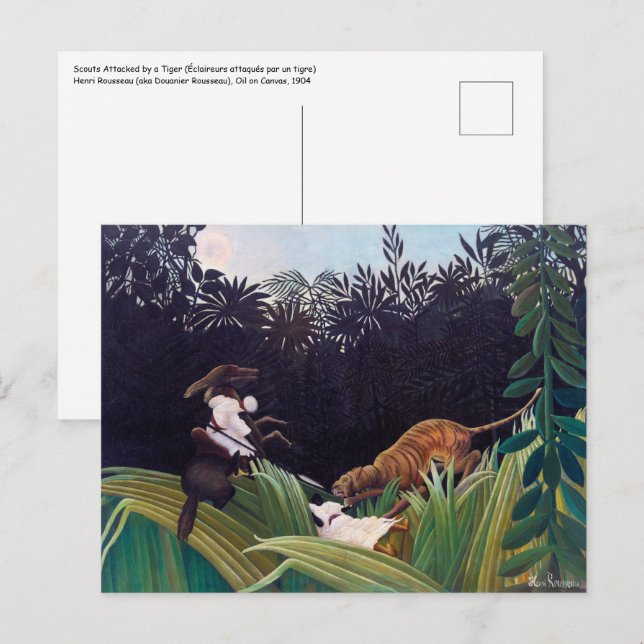Henri Rousseau - Scouter attackerades av en tiger Vykort (Fram/baksida)