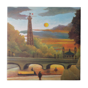 Henri Rousseau - Seine och Eiffel Torn i Sunset Kakelplatta