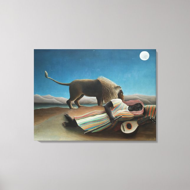 Henri Rousseau Sövande Zigenerska Lejon Målning Canvastryck (Framsida)