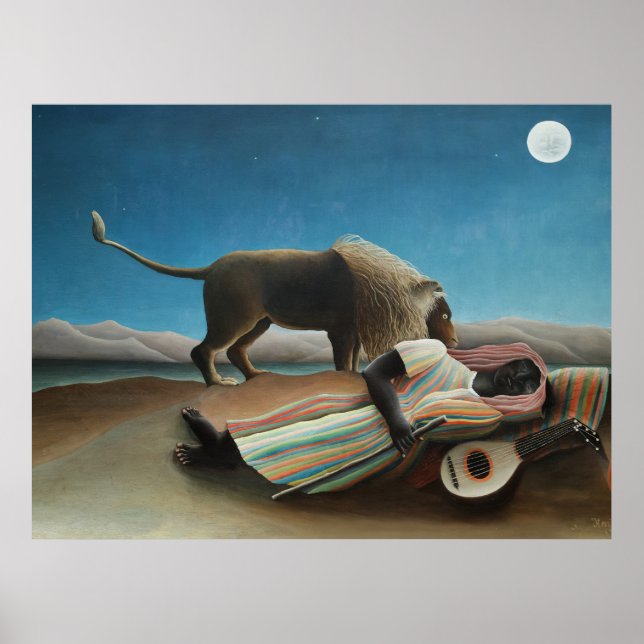 Henri Rousseau Sövande Zigenerska Lejon Målning Poster (Framsidan)