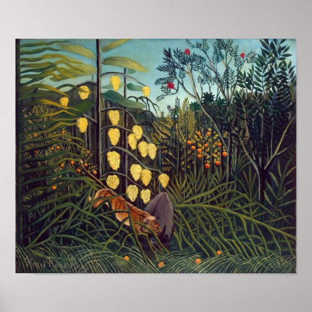 Henri Rousseau Striuggle mellan Tiger och Bull Poster (Framsidan)