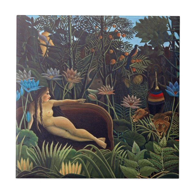 Henri Rousseau the Dream - Jungle Woman w Animals Kakelplatta (Framsidan)