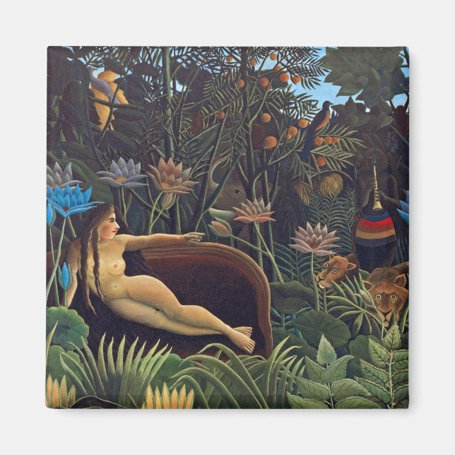 Henri Rousseau the Dream - Jungle Woman w Animals Magnet (Framsidan)