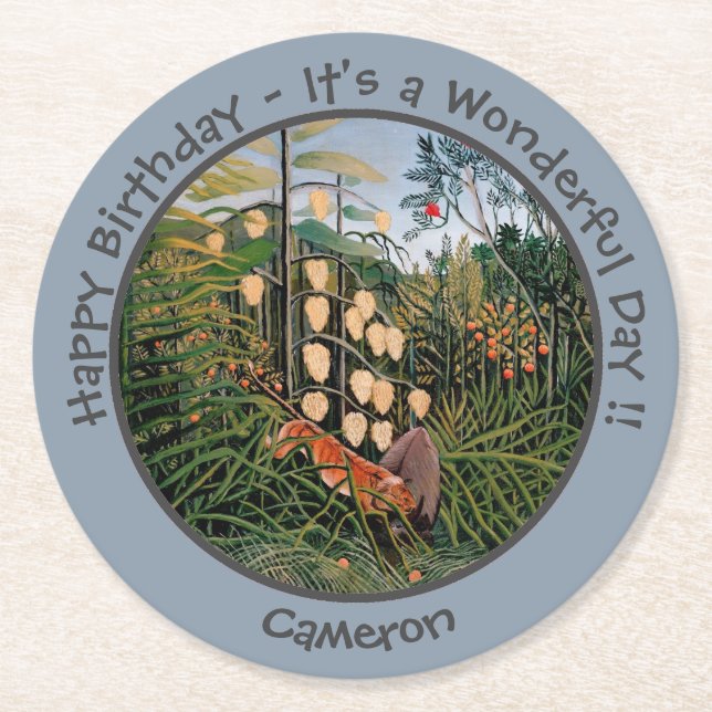 Henri Rousseau Tiger & Bull Party Items Collection Underlägg Papper Rund (Framsidan)