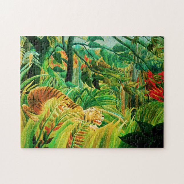 Henri Rousseau tiger i ett tropiskt stormpussel Pussel (Horisontell)
