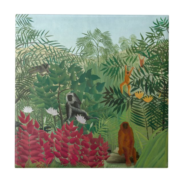 Henri Rousseau - Tropisk skog med apor Kakelplatta (Framsidan)