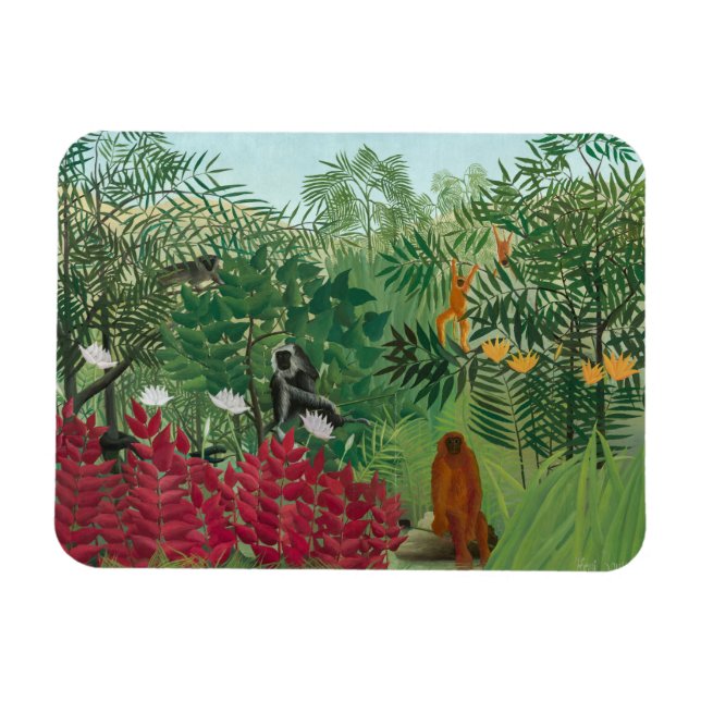 Henri Rousseau - Tropisk skog med apor Magnet (Horisontell)