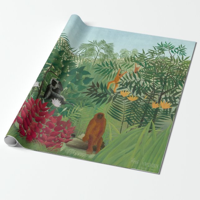 Henri Rousseau - Tropisk skog med apor Presentpapper (Utrullad)