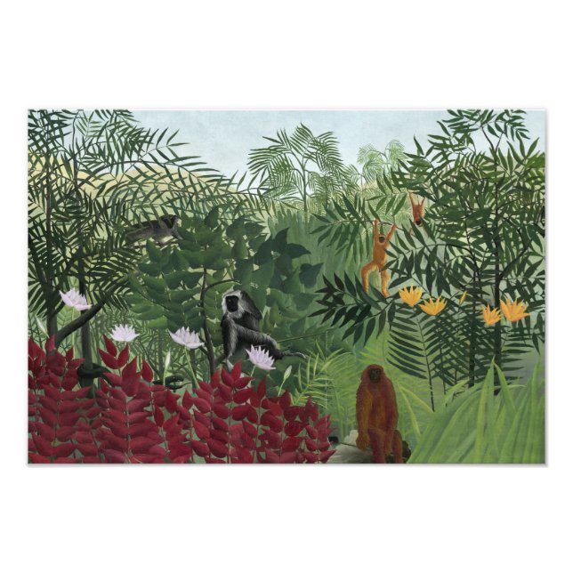 Henri Rousseau - Tropiska skogen med apor Fototryck (Framsidan)