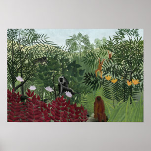 Henri Rousseau - Tropiska skogen med apor Poster