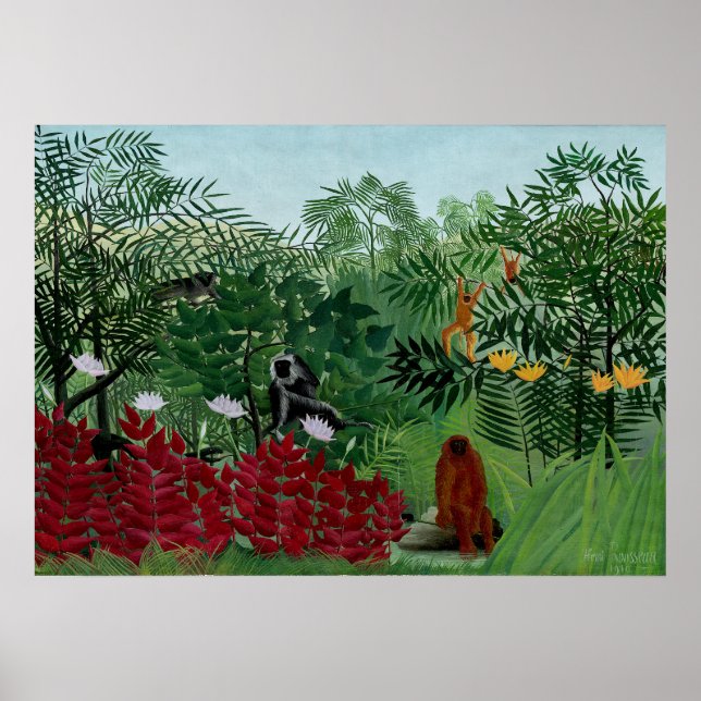 Henri Rousseau - Tropiska skogen med apor Poster (Framsidan)
