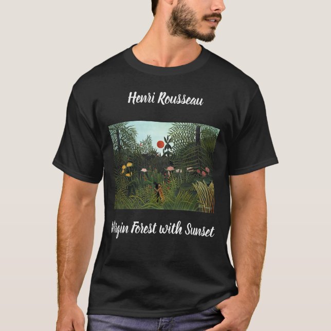 Henri Rousseau Virgin Forest med Sunset Black T Shirt (Framsida)