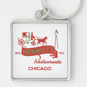 Henricis restaurang, Chicago, IL 1868-1962 Fyrkantig Silverfärgad Nyckelring