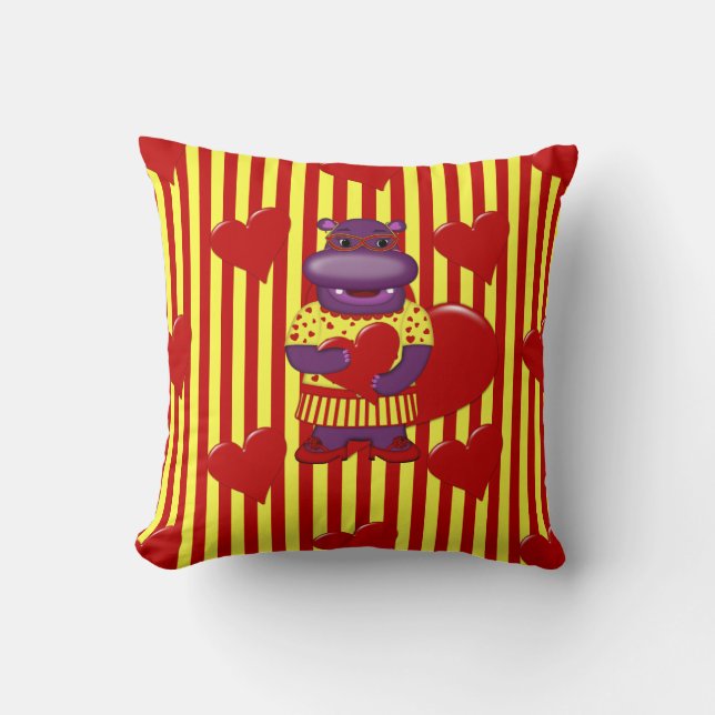 Henrietta Hippo Dekorativ kudde-Red-Gult Rand Kudde (Framsida)