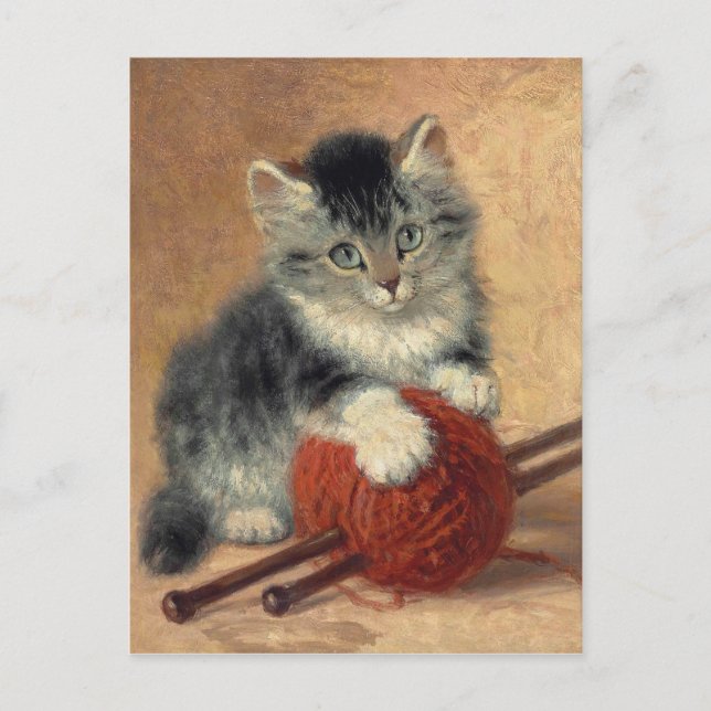 Henriëtte Ronner-Knip A kattunge med boll av ull Vykort (Framsida)