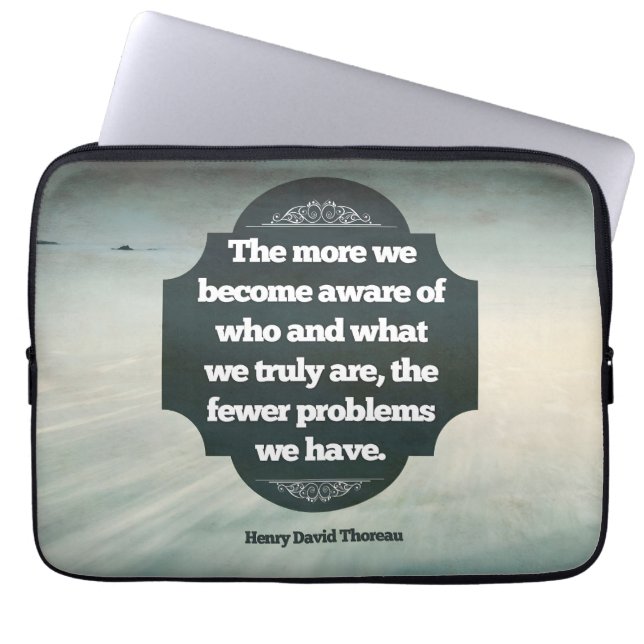 Henry David Thoreau Inspirational Quote "Medveten" Laptop Fodral (Framsidan)