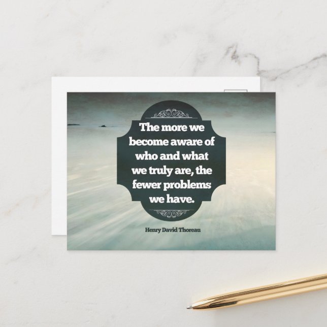 Henry David Thoreau Inspirational Quote "Medveten" Vykort (Fram/Back In Situ)