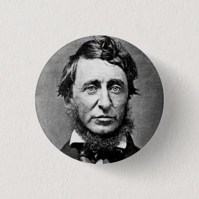 Henry David Thoreau svart & vitporträtt Knapp (Framsida)