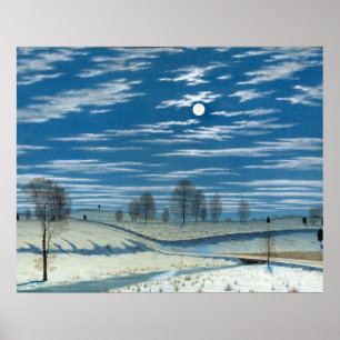 Henry Farrer Winter Scene i Moonlight Poster