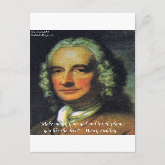 Henry Fielding "Om pengar är din Gud" citat Vykort (Framsida)