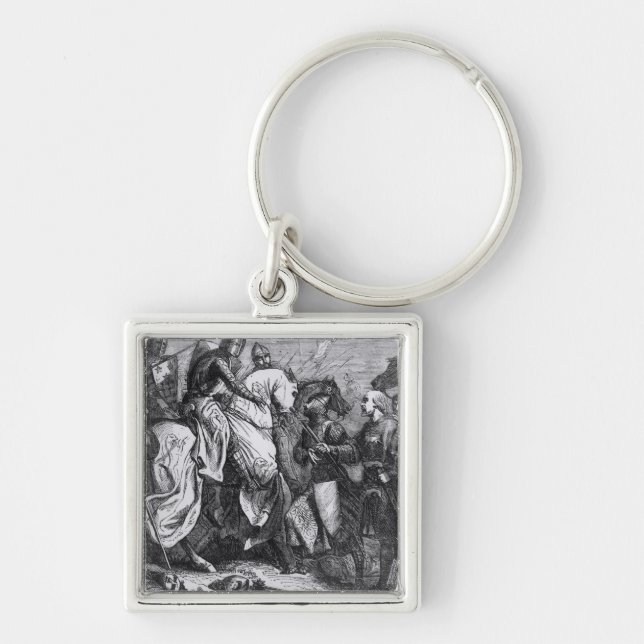 Henry III på striden av Lewes, 14th maj 1264 Fyrkantig Silverfärgad Nyckelring (Framsidan)