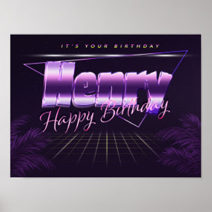 Henry Namn Vorname lila retro Poster Geburtstag