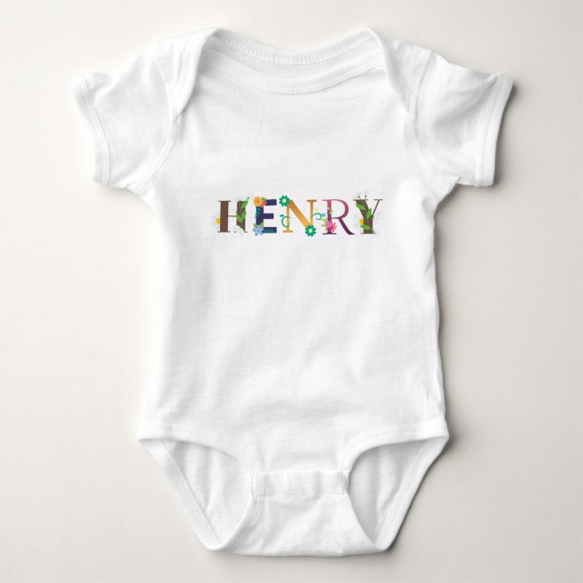 HENRY Namnkonst med broderade blommor T Shirt (Framsida)