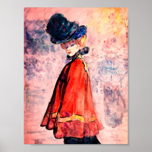 Henry Somm - Elegant i Red Cape Poster