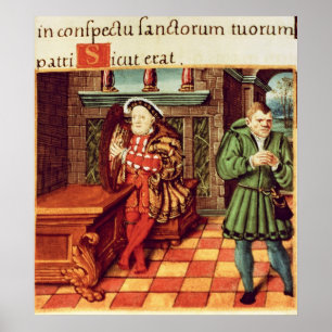 Henry VIII Playing a Harp with his Fool Wil Poster