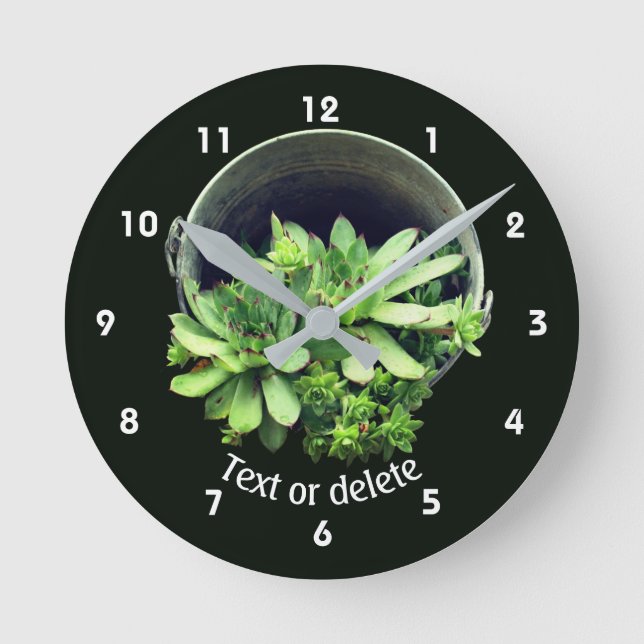 Hens And Chicks Succulents Floral Personalized  Rund Klocka (Framsida)