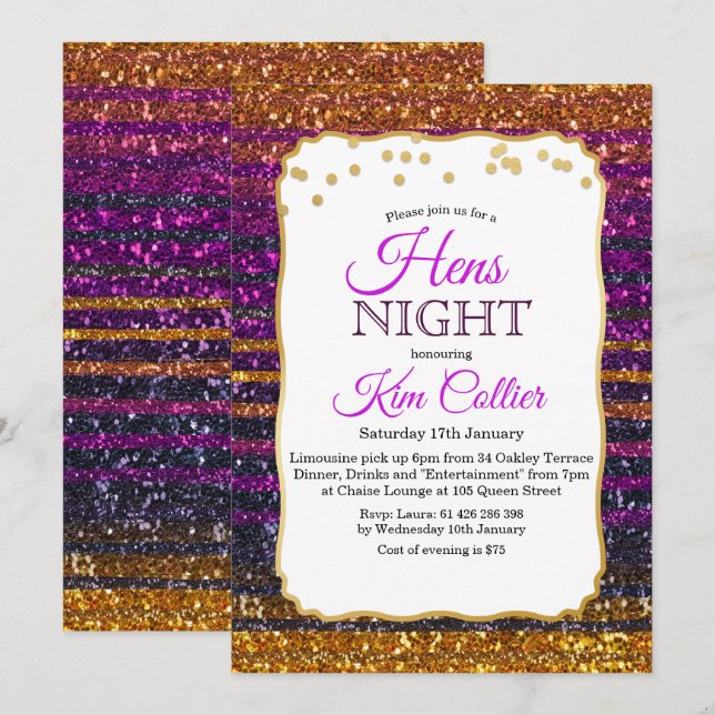 Hens Night Party Glitter Lights Inbjudan (Fram/baksida)