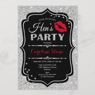 Hens Party - Black Red Silver Inbjudningar
