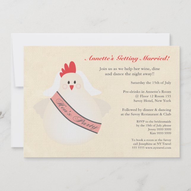 Hen's Party futtig Chicken Illustrated Inbjudan (Framsida)