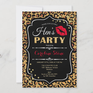 Hens Party - Leopard Print Red Guld Inbjudningar