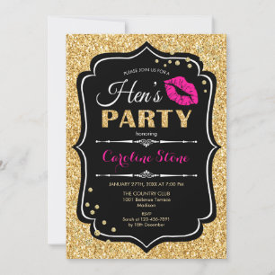 Hens Party - Svart Rosa Guld Inbjudningar