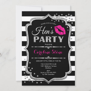 Hens Party - Svart Rosa Silver Inbjudningar