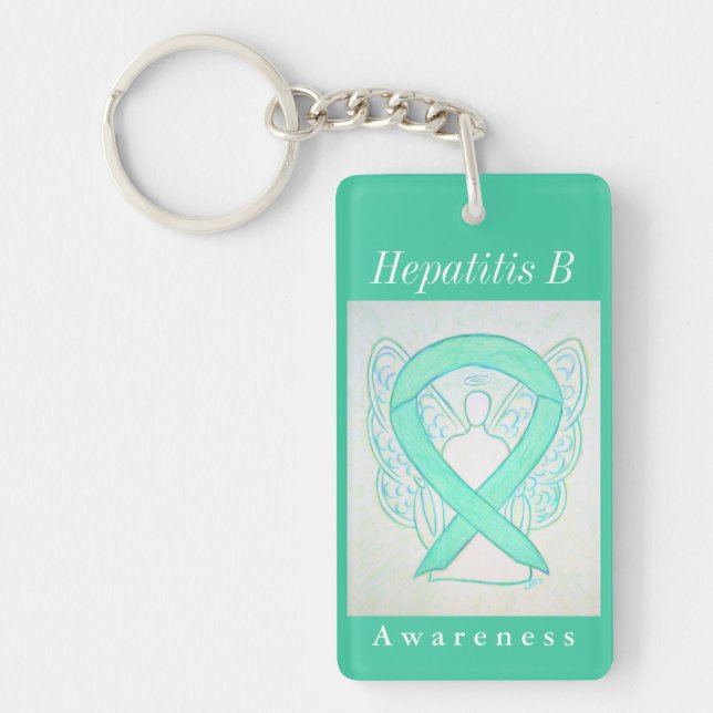 Hepatit B (HBV) Medvetenhet Angel Ribbon Keychain (Framsidan)