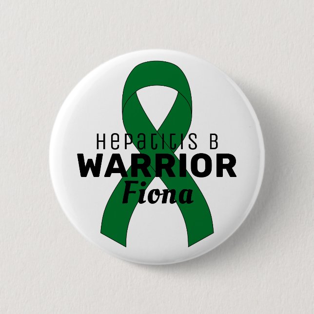 Hepatit B Warrior Ribbon White Button Knapp (Framsida)