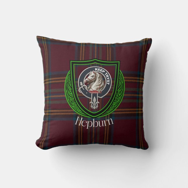 Hepburn skotska klan tartan och vapen kudde (Framsida)