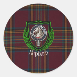 Hepburn skotska klan tartan och vapen runt klistermärke