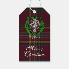 Hepburn Skotska klanens tartan & vapensköld Presentetikett
