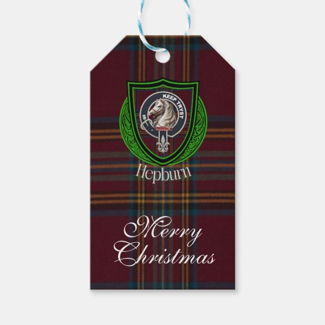 Hepburn Skotska klanens tartan & vapensköld Presentetikett (Framsidan)