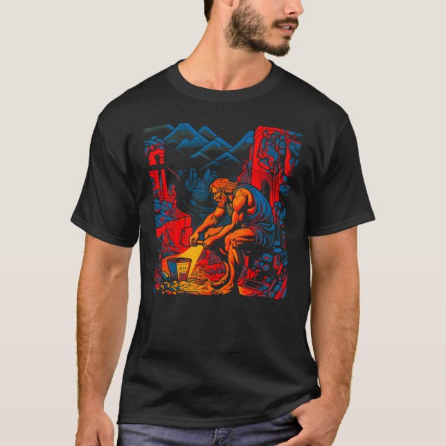 Hephaestus Grekiska Mythology God of Fire Blacksmi T Shirt (Framsida)