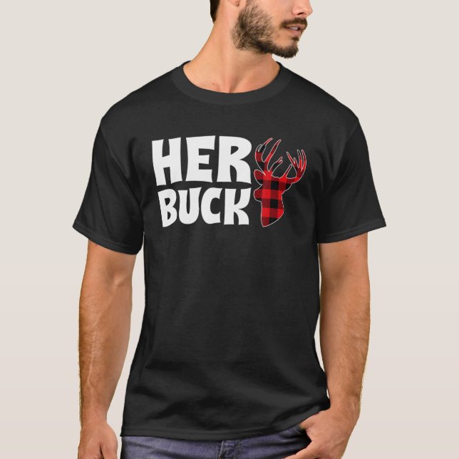 Her Buck Christmas Xmas Couples Matching Pjs Pajam T Shirt (Framsida)