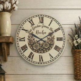 Her Garden Grows Here | Custom Name wall clock Stor Klocka