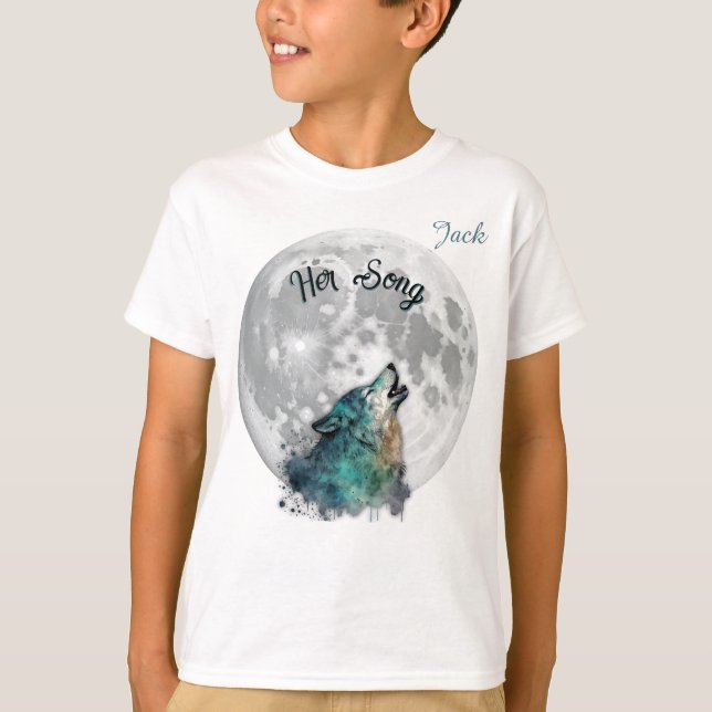 "Her Song" Wolf and Moon Boy's Custom  T Shirt (Framsida)