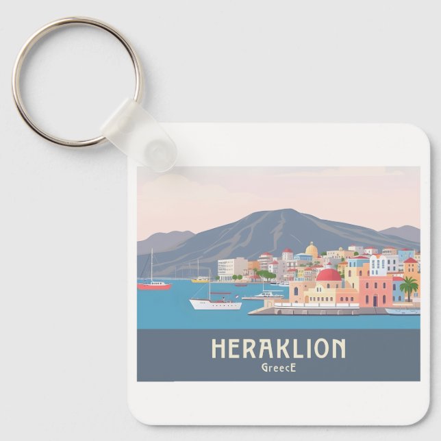 Heraklion Greece Pastel Travel – Venetian Harbor Nyckelring (Framsida)