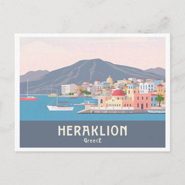 Heraklion Greece Pastel Travel - Venetian Harbour Vykort (Framsida)