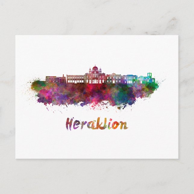 Heraklion skyline in watercolor vykort (Framsida)