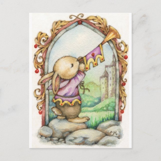 Herald - Cute Medieval Rabbit Art Postcard Vykort (Framsida)